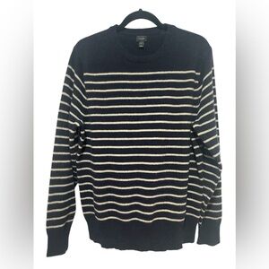 Mens J. Crew Black With White Stripe Pullover Sweater Size Large.
